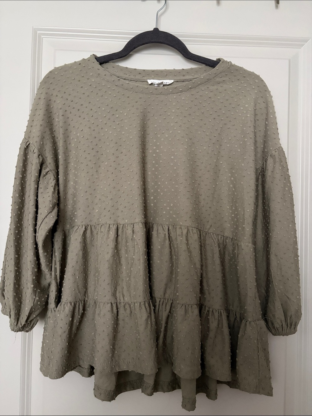Relaxed Swiss Dot Peplum Women's Babydoll Top - Olive